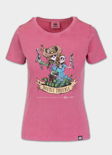 Women's T-Shirt Denim Washed DOUBLETROUBLE - Pink