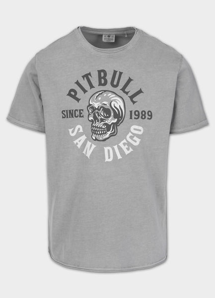 Men's T-Shirt Denim Washed Raw SKULL LOGO - Gray
