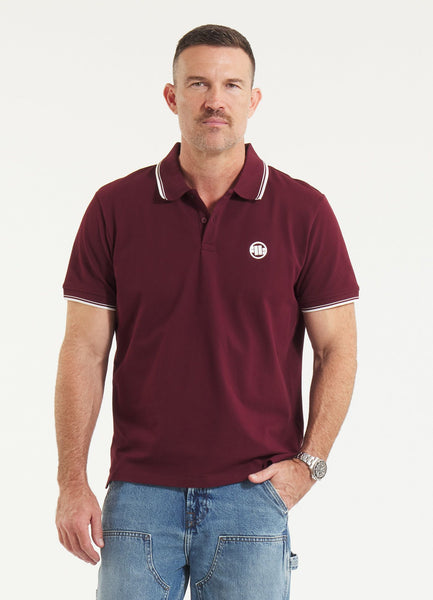 Men's Polo shirt Pique Stripes Regular - Dark burgundy