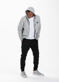 HOODED ZIP SMALL LOGO GREY MELANGE - Pitbull West Coast International Store 
